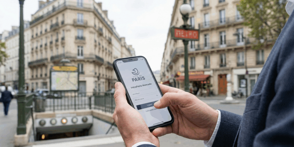 Interface de connexion IntraParis Nomade sur smartphone pour les agents de la Ville de Paris